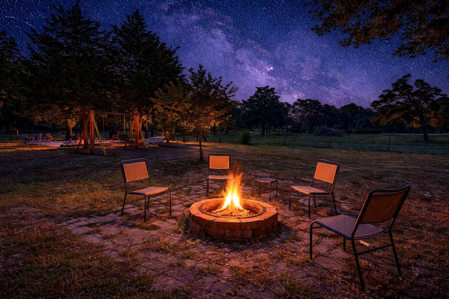 Artisan fire pit at night